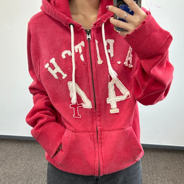 Abercrombie 아베크롬비 그런지 스펠아웃 로고 레드 후드집업 