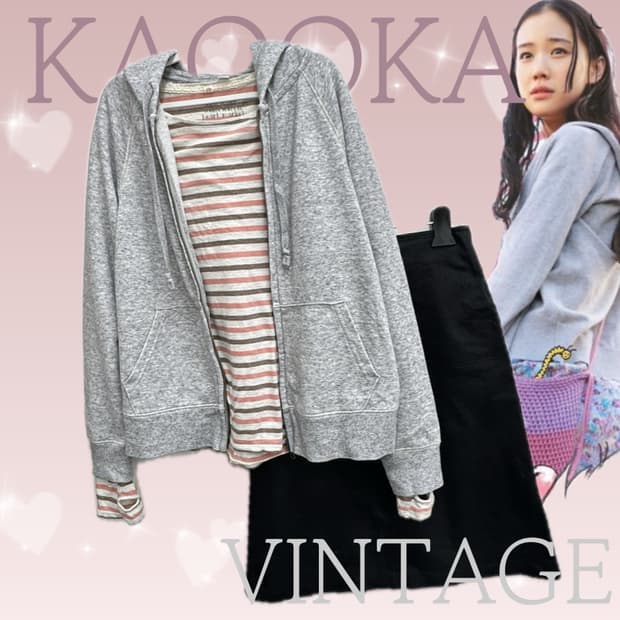 🍀하구미의 스즈코 코디세트🍀 러블리 단가라 미디스커트 후드집업 