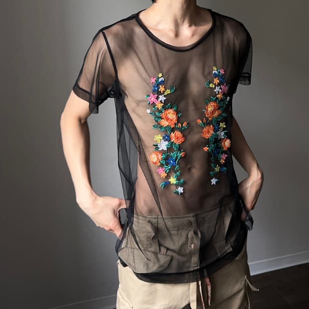 가랜드 시스루 하프 T