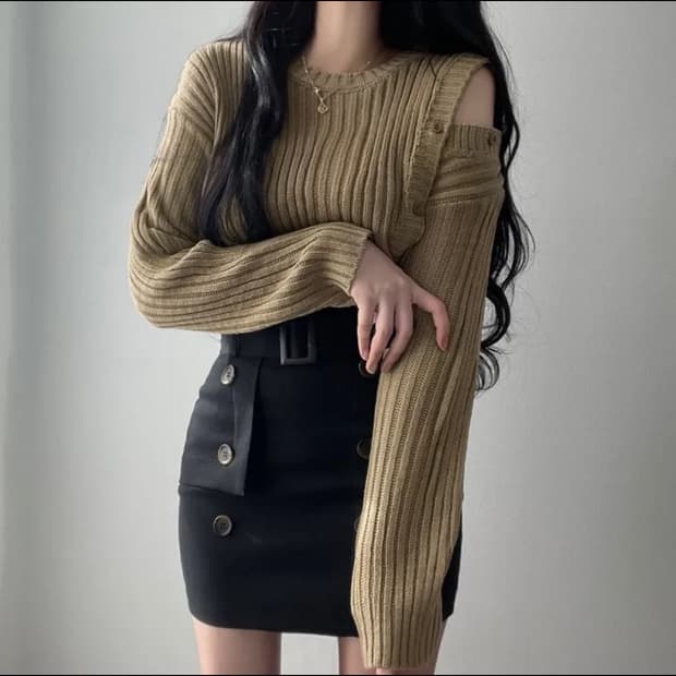 어깨 트임 골지니트