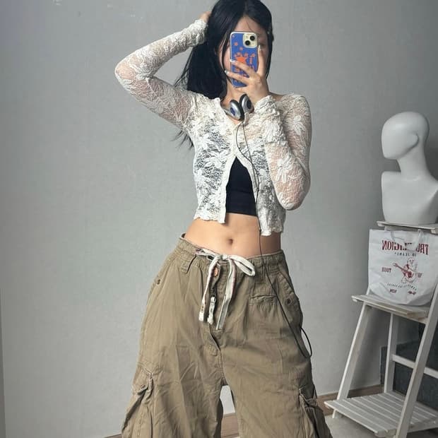 미라이클립 플라워 레이스 시스루 가디건 빈티지