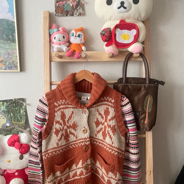 모리걸 빈티지 히피 노르딕 조끼 세트 🧡💗🩶