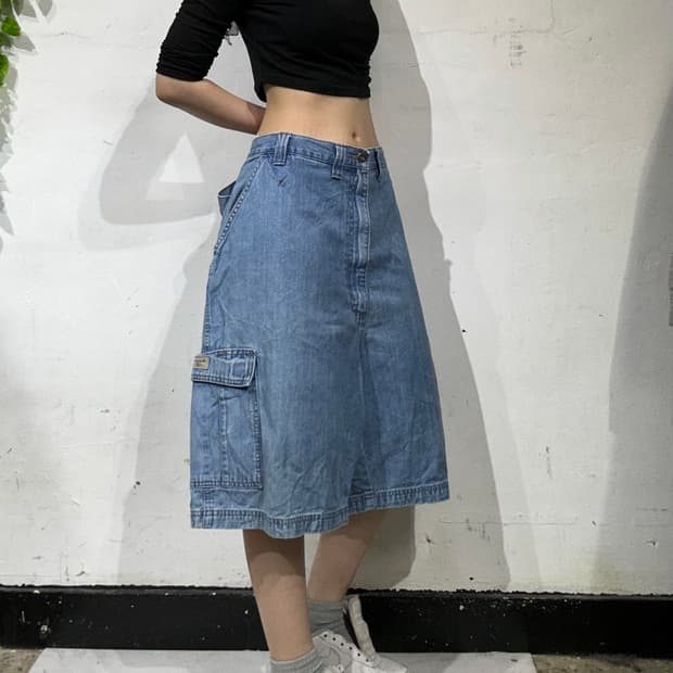 빈티지 연청 데님 카고 반바지 버뮤다 팬츠
