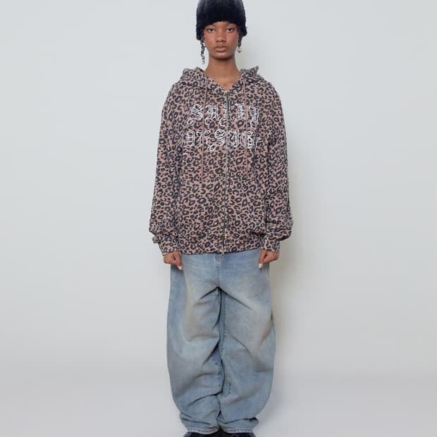 스웨이드 레오파드 후드 집업