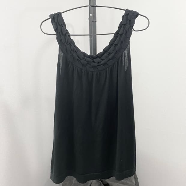 Braided Weave Neckline Black Tank Top