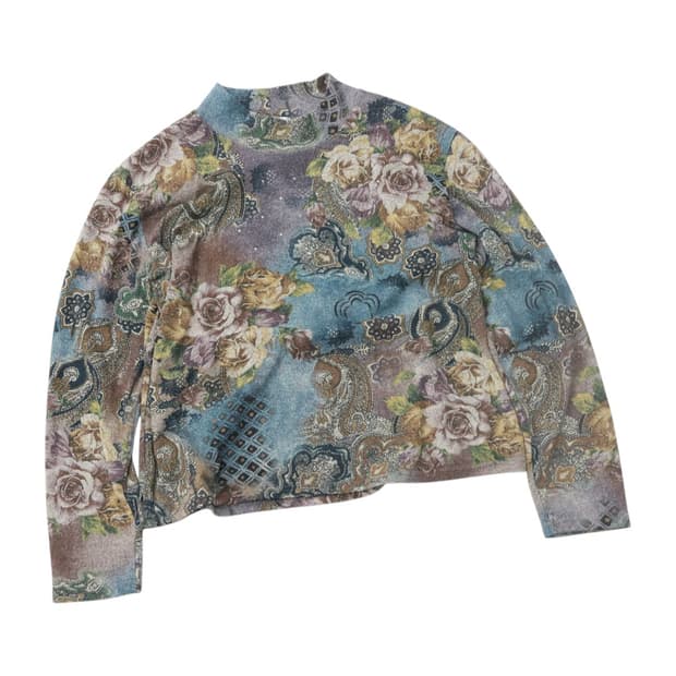 아데소(adesso) 빈티지 플라워 페이즐리 하프넥 니트 탑 (L)