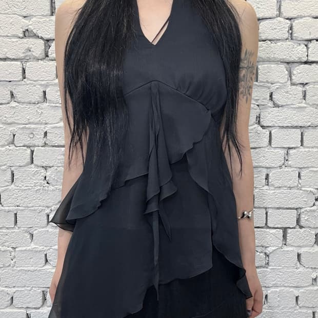 Asymmetric Ruffle Halter Blouse
