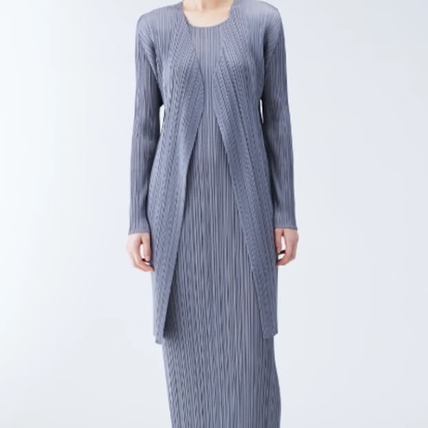 플리츠플리즈 베이직 미디가디건 그레이