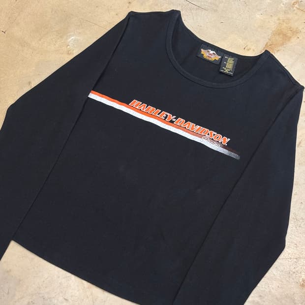 XL 할리데이비슨 여성용 블랙 크롭 롱슬리브