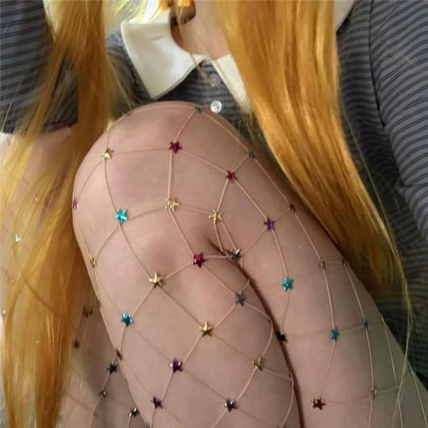 컬러 별 큐빅 망사 스타킹