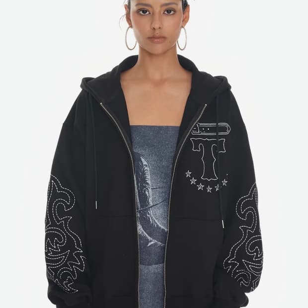 웨스턴 스티치 집업 후디 블랙