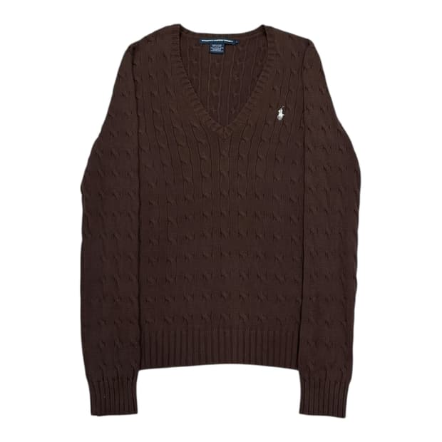 폴로 랄프로렌 브라운 꽈배기 케이블 브이넥 니트 L