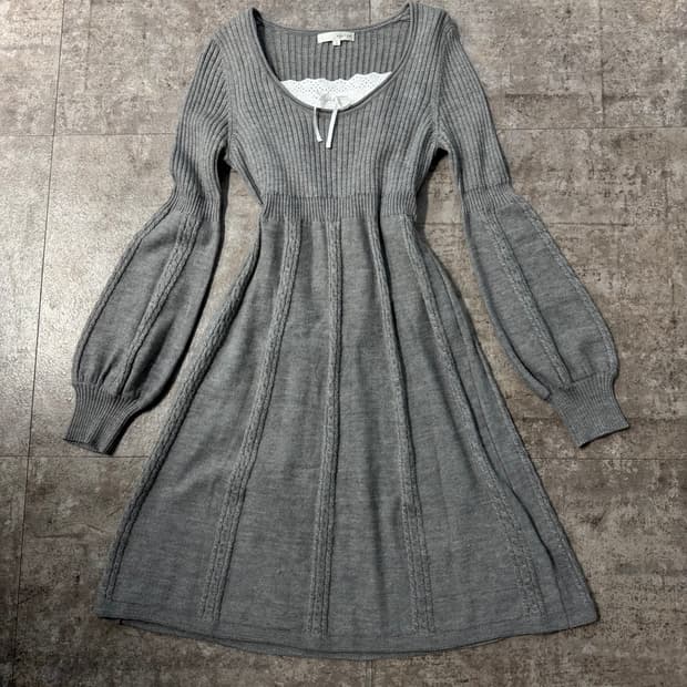 케이블 니트 레이어드 리본 슬리브리스 원피스 2pcs (개별 구매 가능)