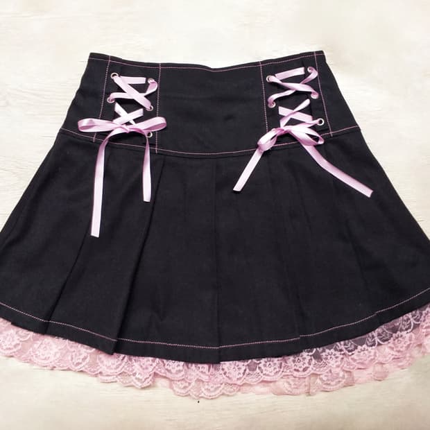 양산형지뢰계 테니스스커트리본프릴레이스치마 달천 대장 히메갸루 로맨틱핀터깔