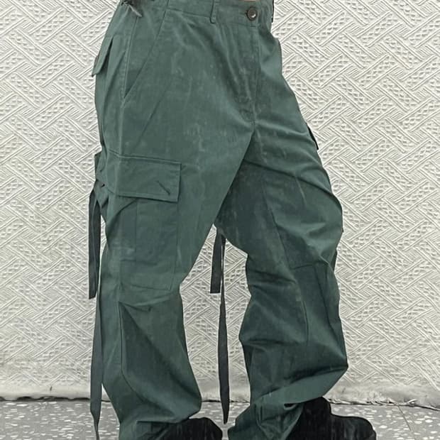 빈티지 스트릿 힙합 올리브 그린 스트랩 카고팬츠 M C06754
