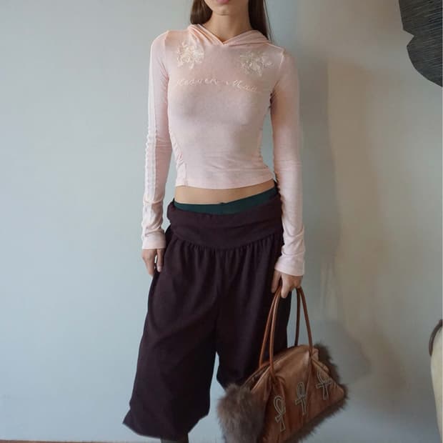 Sculptor Rose Angora Hoodie Tee Peach