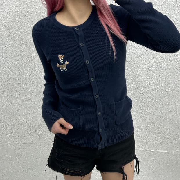 티니위니 곰돌이 로고 네이비 버튼 가디건
