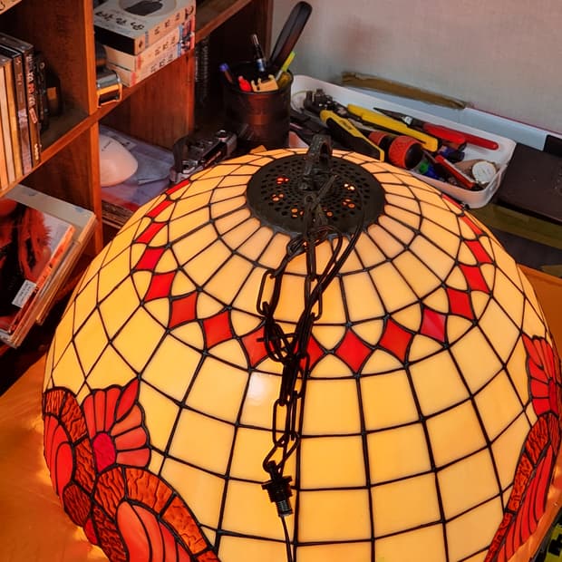 엔틱 스테인드글라스 펜던트 조명(대형, 오팔레센트, 황동주물, 노네임)