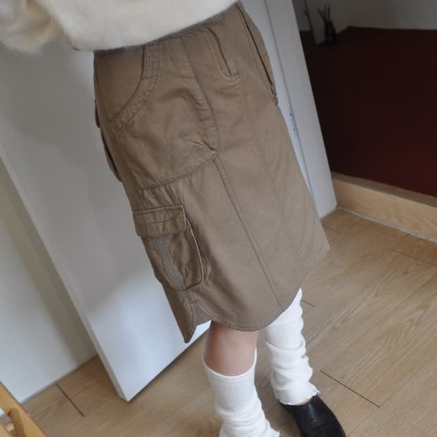 카키 카고 스커트 
