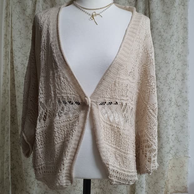 [일본빈티지] 아이보리 펀칭 니트 가디건 숏 Free