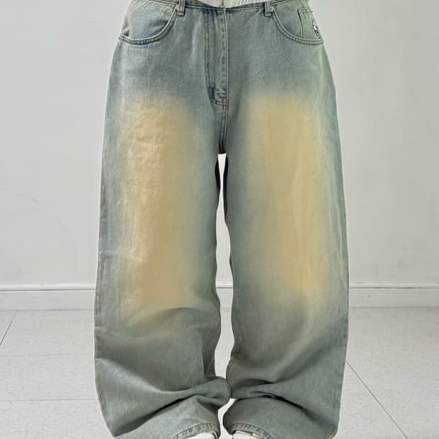 위캔더스 워시드 스컬 데님팬츠