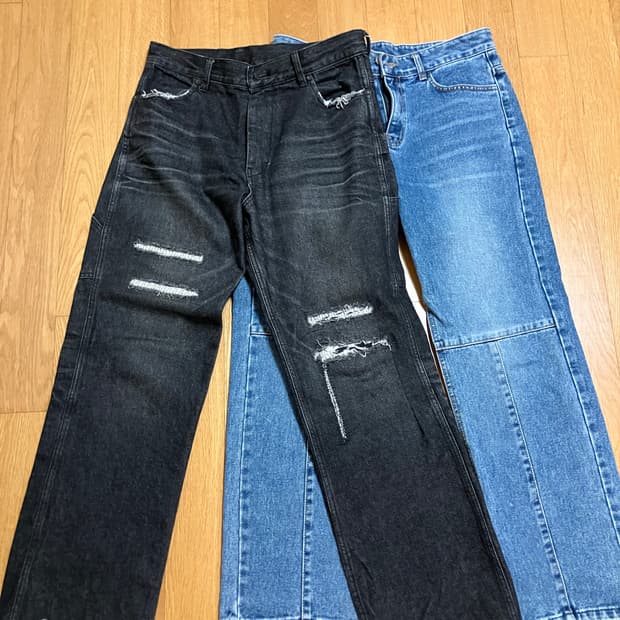 [일괄판매] 블랙아웃 카펜터 데님, 연청 포인트데님