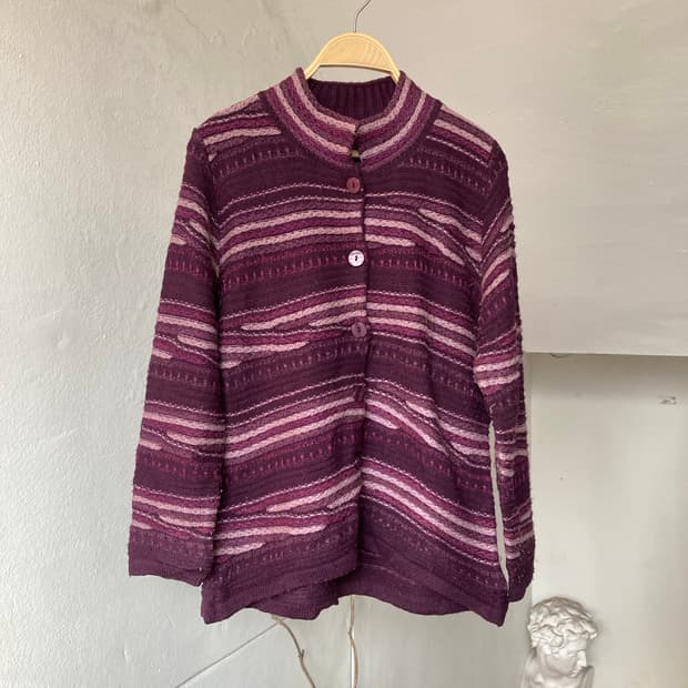 빈티지 모리걸 스트라이프 포도 가디건