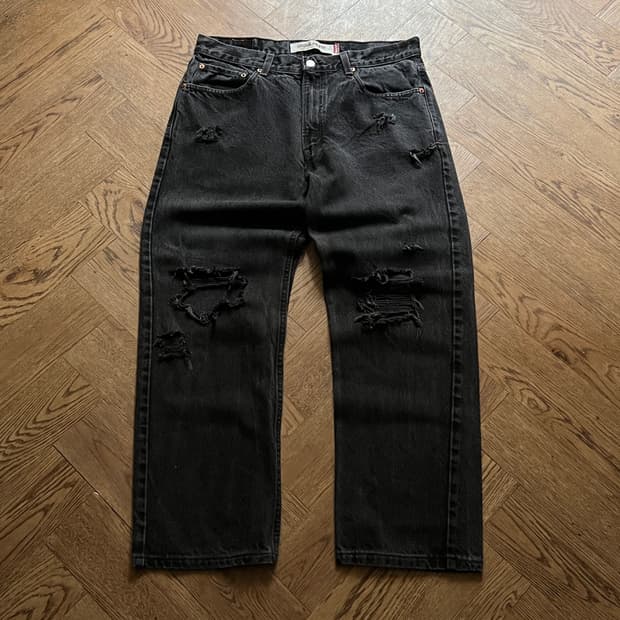 [34]00's 리바이스 USA 505 디스트로이드 흑청 데님 팬츠