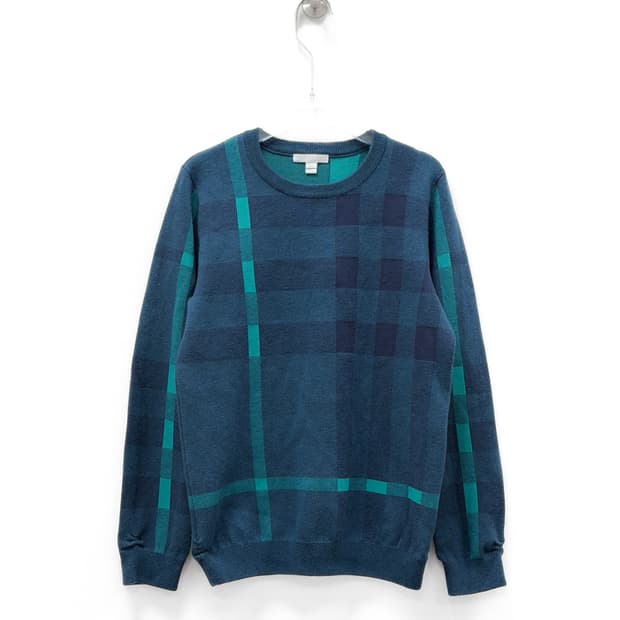 버버리 칠드런 체크 라인 울 코튼 니트 스웨터