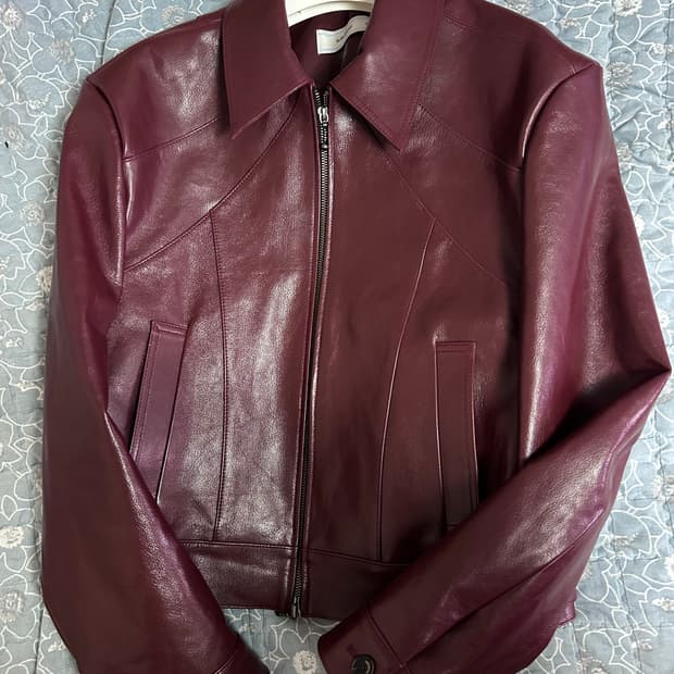 웨이비니스 프레임 버건디 크롭 레더자켓