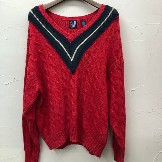 90s 올드 갭 브이넥 케이블 니트