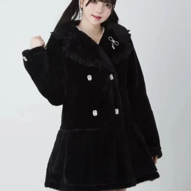 앙크루즈 블랙 퍼 코트 지뢰계 양산형