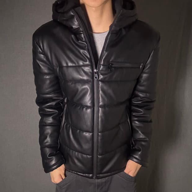 y2k 레더 후드 패딩
