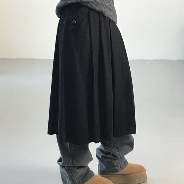 Jpn Black Wool Midi Skirts