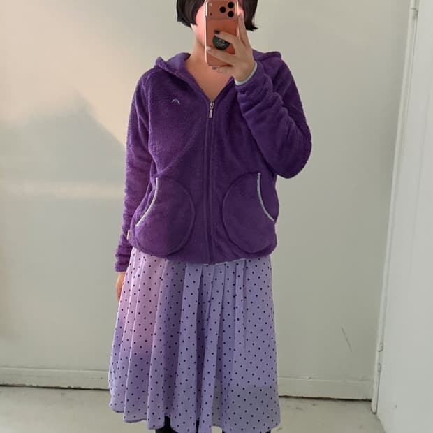 일본빈티지 퍼플 후리스 후디집업