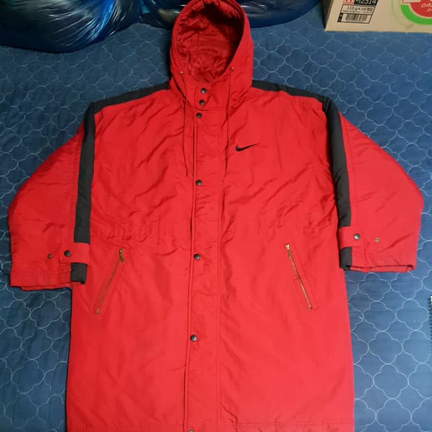 (빈티지) 나이키 90s 올드스쿨 스우시 자수 풀오버 벤치파카 레드(M)