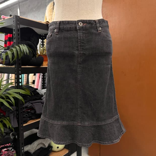 vintage pink stitch cubic denim skirt