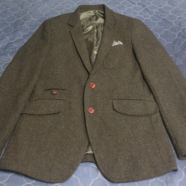 (빈티지) 더 클래스 10s 헤링본 행거치프 클래식 울 블레이저 (95)