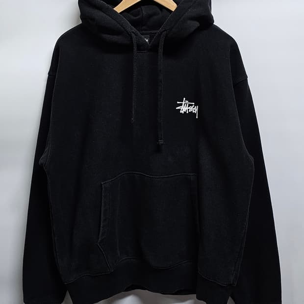 스투시 블랙 기모후드티 L
