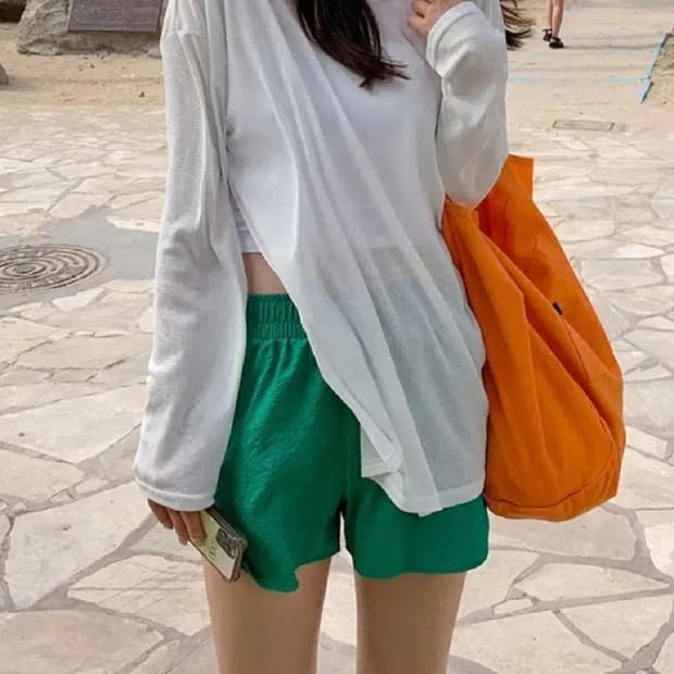 루즈 트임 커버업 티셔츠 K 화이트 수영복 비키니