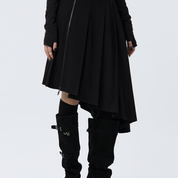 트리밍버드 Pleated Asymmetric Skirt [ Black ]