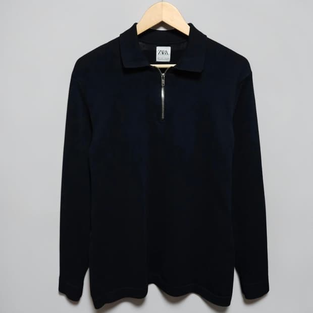 100 ZARA 자라 하프집업 스웻셔츠 네이비 코튼