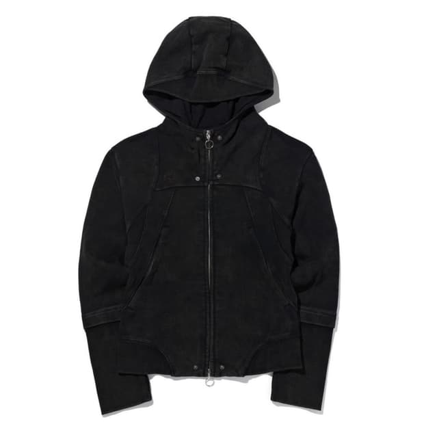 RHOMBUS PUNCHING HOODIE ZIP-UP - WASHED