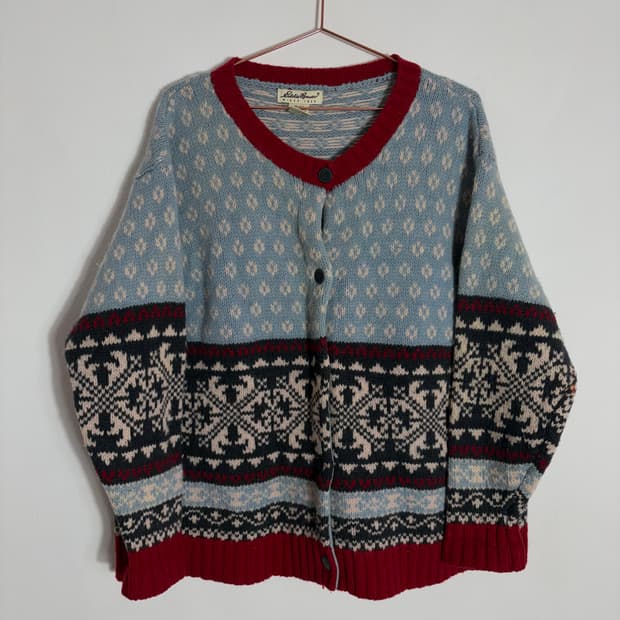 90s 에디바우어 램스울100% 노르딕 가디건(2XL)