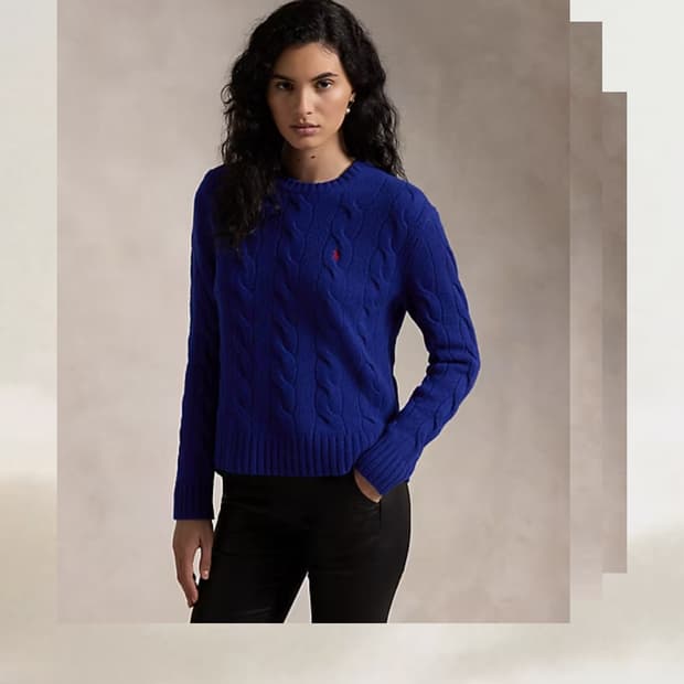 여성 M 폴로 케이블 니트 긴팔