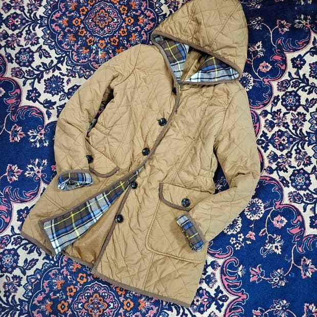 써스데이 아일랜드 퀄트 체크배색 후드 자켓 