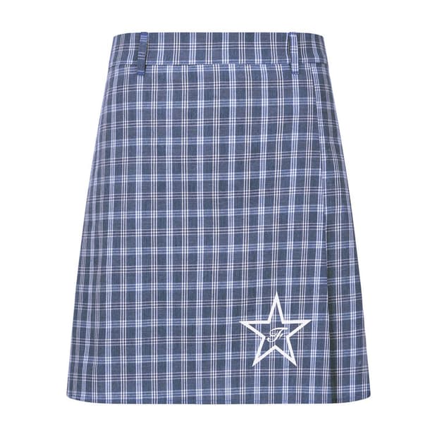 blue check academy pleats skirt (blue) 