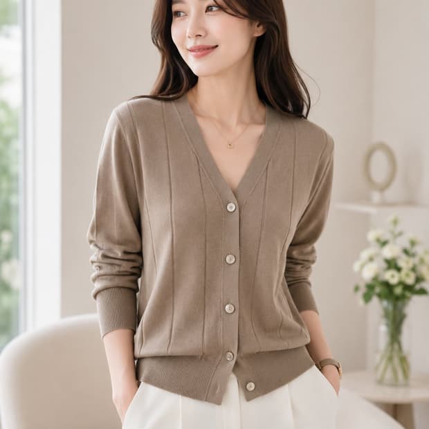 새제품 안드레모리스 브이넥 긴팔 가디건 (Brown)