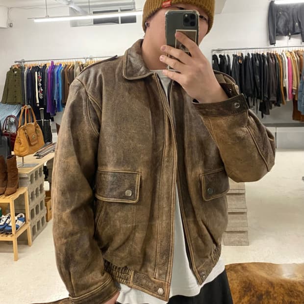 VTG hard faded leather flight jacket