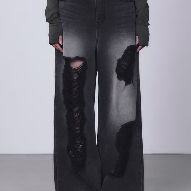 새상품) 트리밍버드 Scratch Damage Denim Pants 블랙